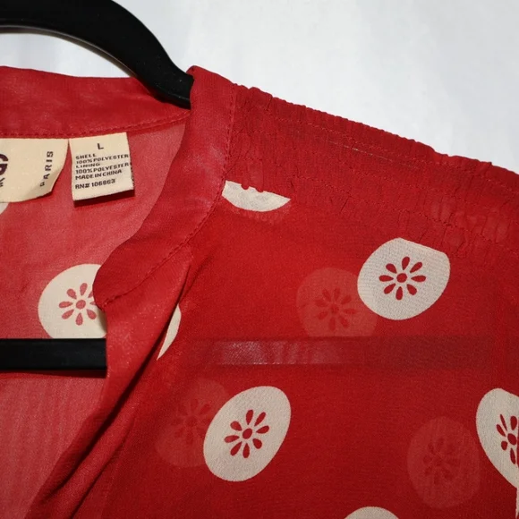MG Originals Red Sheer Polka Dot Peplum Blouse With 3/4 Sleeves. Large. NWOT. - Picture 8 of 10